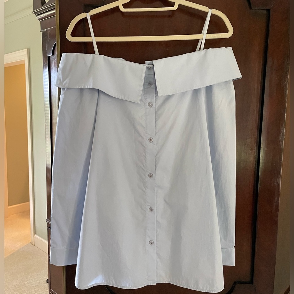 Tibi Blue off the shoulder blouse with front buttons
